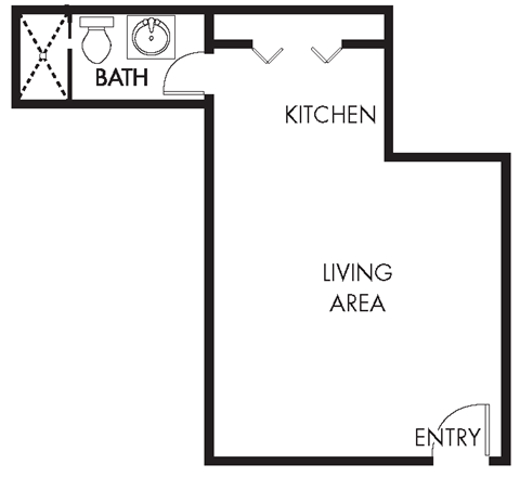 Efficiency apartment floor plan by UCLA in Westwood